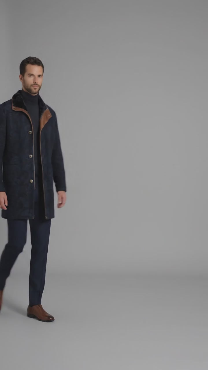 Men’s Genuine Shearling Sheepskin Leather Coat – Luxury Winter Overcoat
