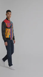 Men’s Artistic Plush Leather Jacket – Picasso-Inspired Statement Edition