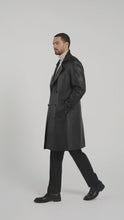 Load and play video in Gallery viewer, Delmar Men’s Black Leather Double-Breasted Coat – Luxury Classic Overcoat
