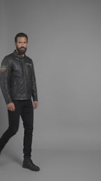 Men’s Vintage Harley-Style Leather Moto Jacket – Anniversary Graphic Edition