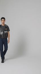 Black Spider Web Leather Vest – Streetwear Biker Edition