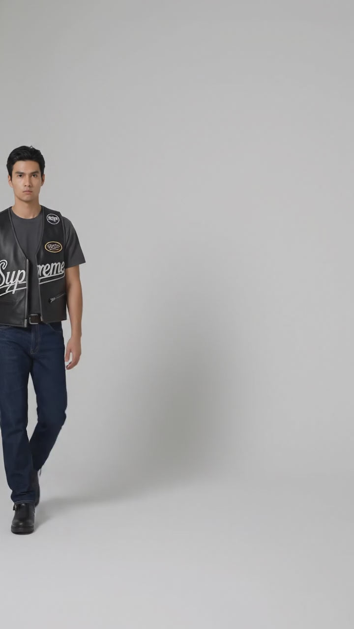 Black Spider Web Leather Vest – Streetwear Biker Edition