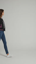 Load and play video in Gallery viewer, Women’s Black &amp; Pink Varsity Jacket – Snap Button Bomber

