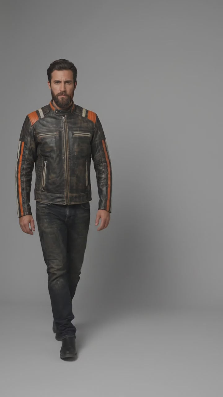 Herren-Lederjacke im Retro-Streifen-Design – Moto-Style in limitierter Auflage