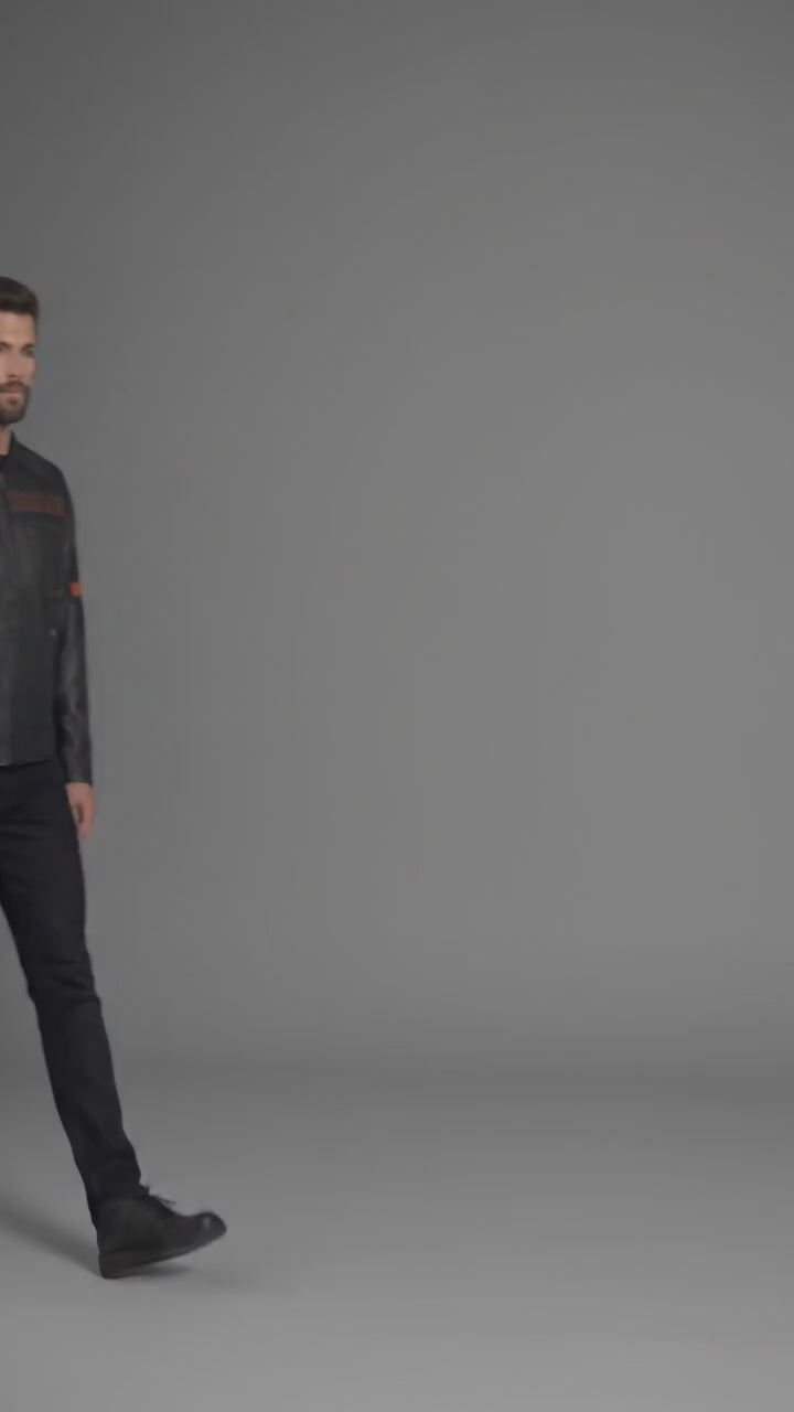 Herren Motorradjacke aus schwarzem Leder im Harley-Stil – Steppdetail an den Schultern