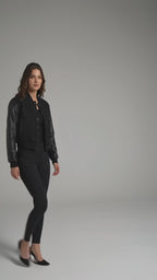 Damen Polo Ralph Lauren Schwarze verkürzte Leder-College-Jacke