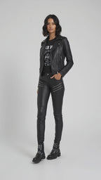 Damen Schwarze Echtleder Motorradhose – Slim Fit Biker Stil