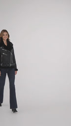 Damen Moya V schwarze Shearling Aviator Moto Jacke