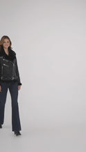 Load and play video in Gallery viewer, Women’s Moya V Black Shearling Aviator Moto Jacket
