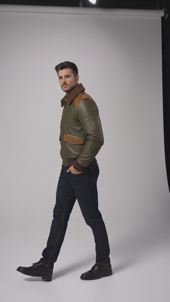 Herren A2 Klassische Lederbomberjacke
