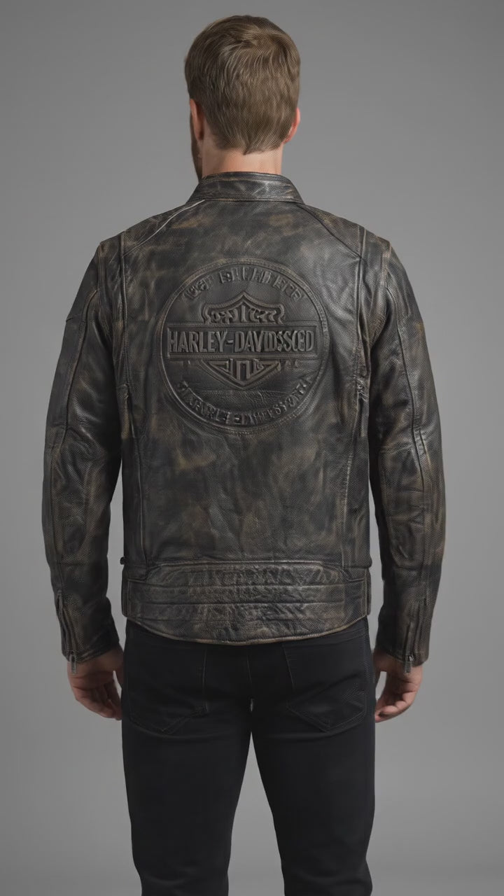 Herren Harley-Davidson Stil Heritage Geprägte Leder Bikerjacke
