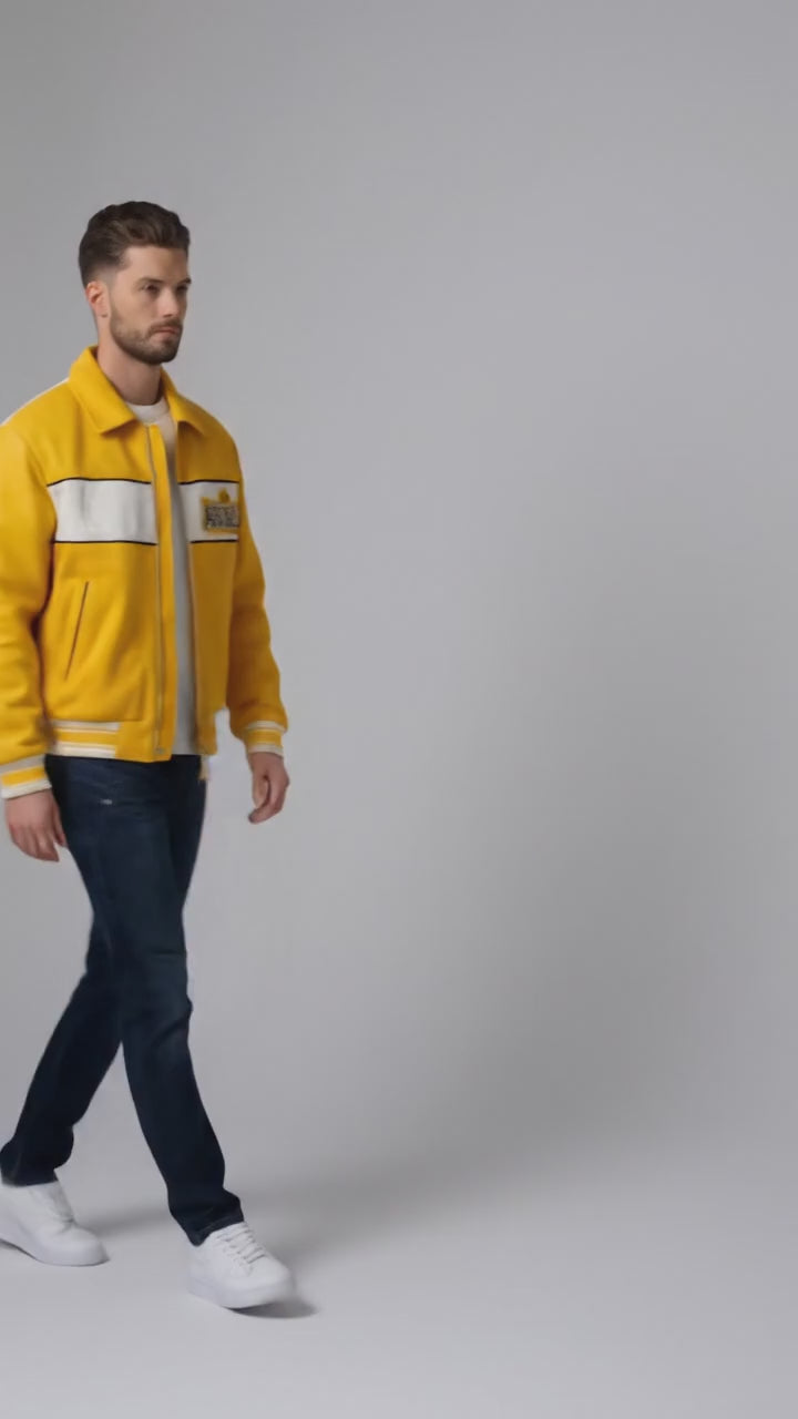 Aviators King Varsity Leather Jacket – Yellow & White Edition