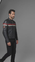 Men’s Indian Motorcycle Style Vintage Leather Biker Jacket – Embroidered Script Logo