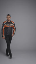 Load and play video in Gallery viewer, Men’s Harley-Style Leather Racing Jacket – Iconic Orange &amp; Black Tricolor Moto
