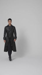 Men’s Black Steampunk Gothic Leather Tailcoat – Victorian Long Coat