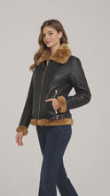 Load and play video in Gallery viewer, Women’s Tressano Black Real Shearling Aviator Jacket
