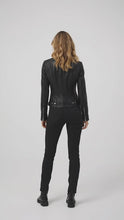 Load and play video in Gallery viewer, Women’s Black Cafe Racer Leather Jacket – Quilted Biker Fit
