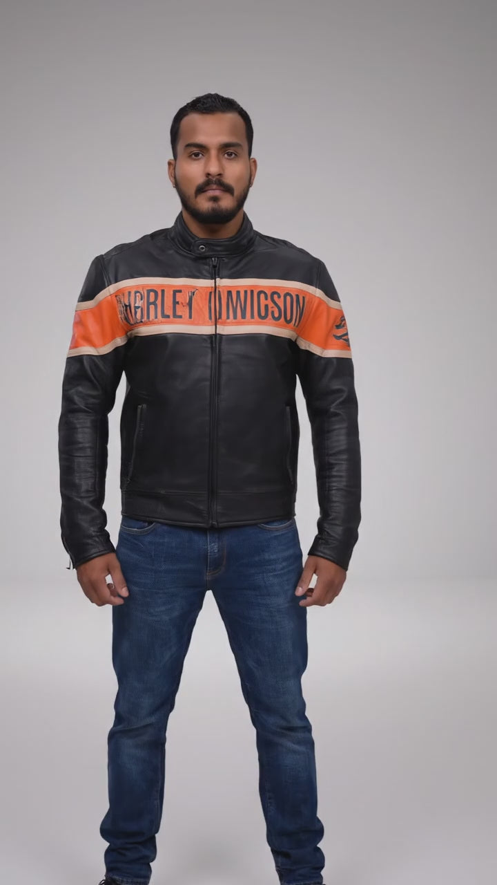 Herren-Lederjacke im Harley-Stil, schwarz, im Used-Look – Vintage Heritage Edition