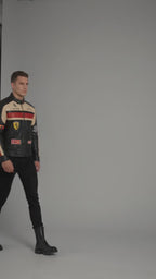 Men’s Black Leather Moto Jacket – Orange & Grey Accent Racing Style