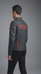 Herren Bikerjacke aus mattem schwarzem Leder – Rote Naht im Harley-Stil