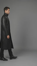 Load and play video in Gallery viewer, Men’s Deux Black Leather Duster Coat – Classic Long Western Overcoat
