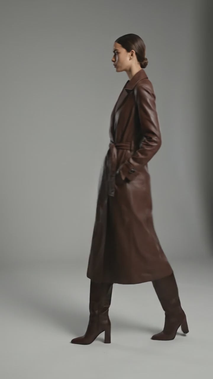 Damen Marciano Lana Langer Ledermantel – Luxuriöser Designer Trench-Stil