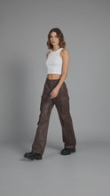 Load and play video in Gallery viewer, Women’s Brown Leather Cargo Pants – Wide-Leg Genuine Leather Utility Trousers
