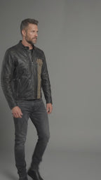 Leder-Bikerjacke für Herren im Harley-Stil – besticktes Stern- & Schriftzugdesign