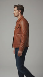 Classic Slim Fit Leather Trucker Jacket for Men
