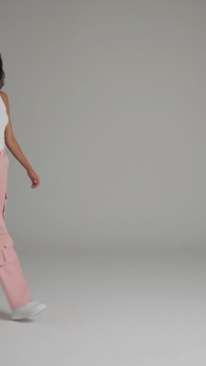Damen Cargo-Lederhose in Rosenrosa – Weite Utility-Hose aus Echtleder