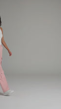 Load and play video in Gallery viewer, Women’s Rose Pink Leather Cargo Pants – Wide-Leg Genuine Leather Utility Trousers
