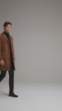 Load and play video in Gallery viewer, Men’s Vintage Brown Suede Trench Coat – Classic Button-Up Long Overcoat
