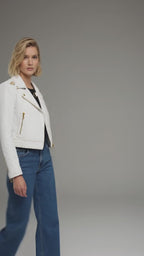 Signature Snow White Leather Biker Jacket – Gold Studded Luxury Moto