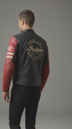 Herren Vintage Leder-Motorradjacke im Indian-Stil – Rot & Schwarz Moto Style