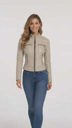 Decrum Beige Cafe Racer Lederjacke – Schmal geschnittene Bikerjacke