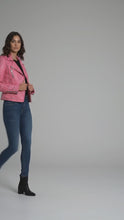 Load and play video in Gallery viewer, Women’s Pink Studded Leather Biker Jacket – Genuine Moto Jacket
