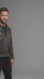 Herren-Leder-Rennjacke im Indianer-Stil – Rot-Schwarz-Motorrad-Bomberjacke