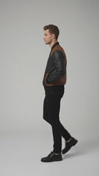 Men’s Tri-Color Leather Bomber Jacket – Real Varsity Style
