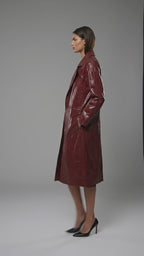 Damen Zweireihiger Leder-Trenchcoat – Eleganter, klassischer langer Übermantel