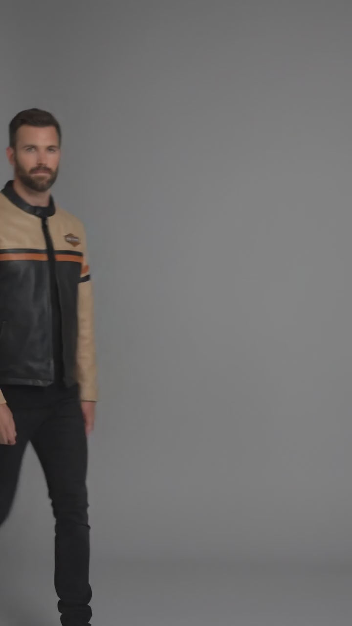 Harley-Style Motorrad-Lederjacke für Herren – Heritage Edition Cremefarben & Schwarz