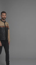 Laden und Abspielen von Videos im Galerie-Viewer, Harley-Style Motorrad-Lederjacke für Herren – Heritage Edition Cremefarben &amp; Schwarz
