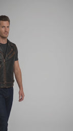 Vintage Cowhide Leather Motorcycle Vest for Men – Classic Biker Style