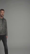 Load and play video in Gallery viewer, Men’s Harley-Style Black Leather Moto Jacket – Orange &amp; White Racing Stripe Edition
