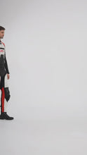 Laden und Abspielen von Videos im Galerie-Viewer, Herren Rot Weiß Schwarz Zweiteiliger Motorrad Lederkombi
