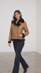 Damen Moya Aviator Lederjacke Braun
