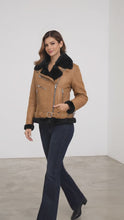 Laden und Abspielen von Videos im Galerie-Viewer, Damen Moya Aviator Lederjacke Braun
