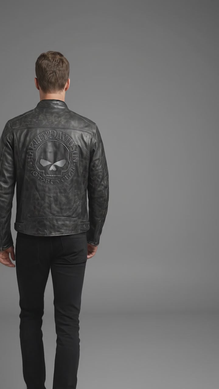 Herren Totenkopf Distressed Leder Bikerjacke – Harley-Style Moto