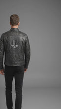 Load and play video in Gallery viewer, Men’s Skull Distressed Leather Biker Jacket – Harley-Style Moto
