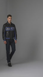 Herren Varsity-Jacke aus schwarzem und blauem Leder – Premium Urban Bomber Stil