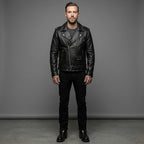 Herren Rock Fan Leder Motorradjacke – Geflügelter Bestickter Patch Biker Stil